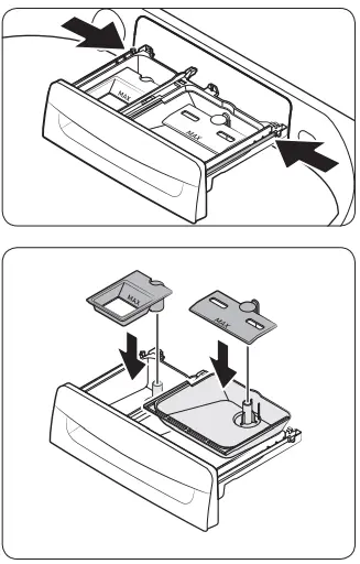 Samsung WA50R5200AW User Manual: Complete Guide with Self-Cleaning Feature 2 Diagram showing parts and layout of the detergent drawer in a top-load washer
