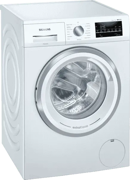Siemens iQ500 Washing Machine Manual - Troubleshooting & Specifications 1 Front view of Siemens iQ500 washing machine with 9kg load capacity and energy-efficient design.