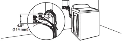 Whirlpool WTW4855HW Washing Machine: Manual and Drain System Guide 2 Space-saving wall standpipe drain configuration with recommended height and hose alignment for Whirlpool washing machine