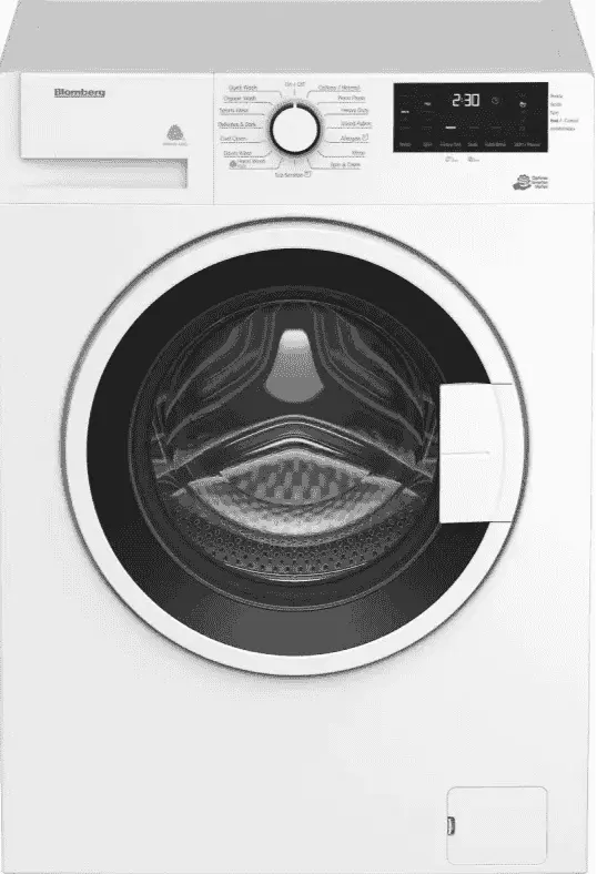 Blomberg WM72200W front-load washer, 1.95 cu ft capacity, 1200 RPM spin, energy-efficient white design.