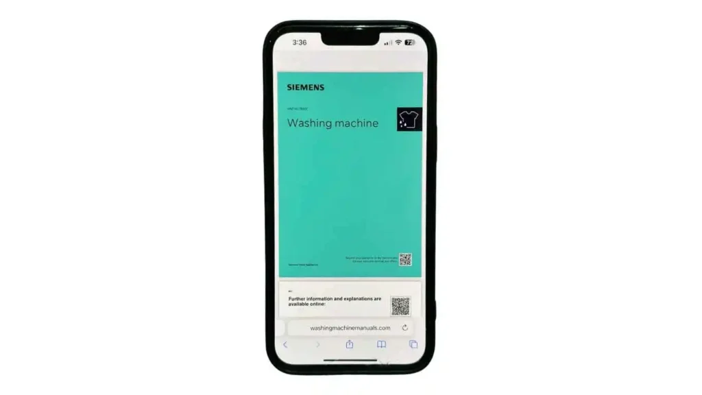 Washing Machine Manuals PDF View Easily on iPhones 6 iPhone -13 Pro Max showing Washer Manual PDF with washer safety instructions, warning, and danger alerts for users